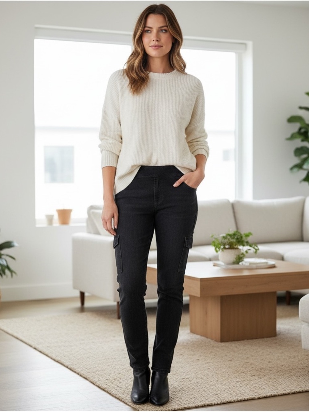 Cabi Black Denim Cargo Jeans/Leggings